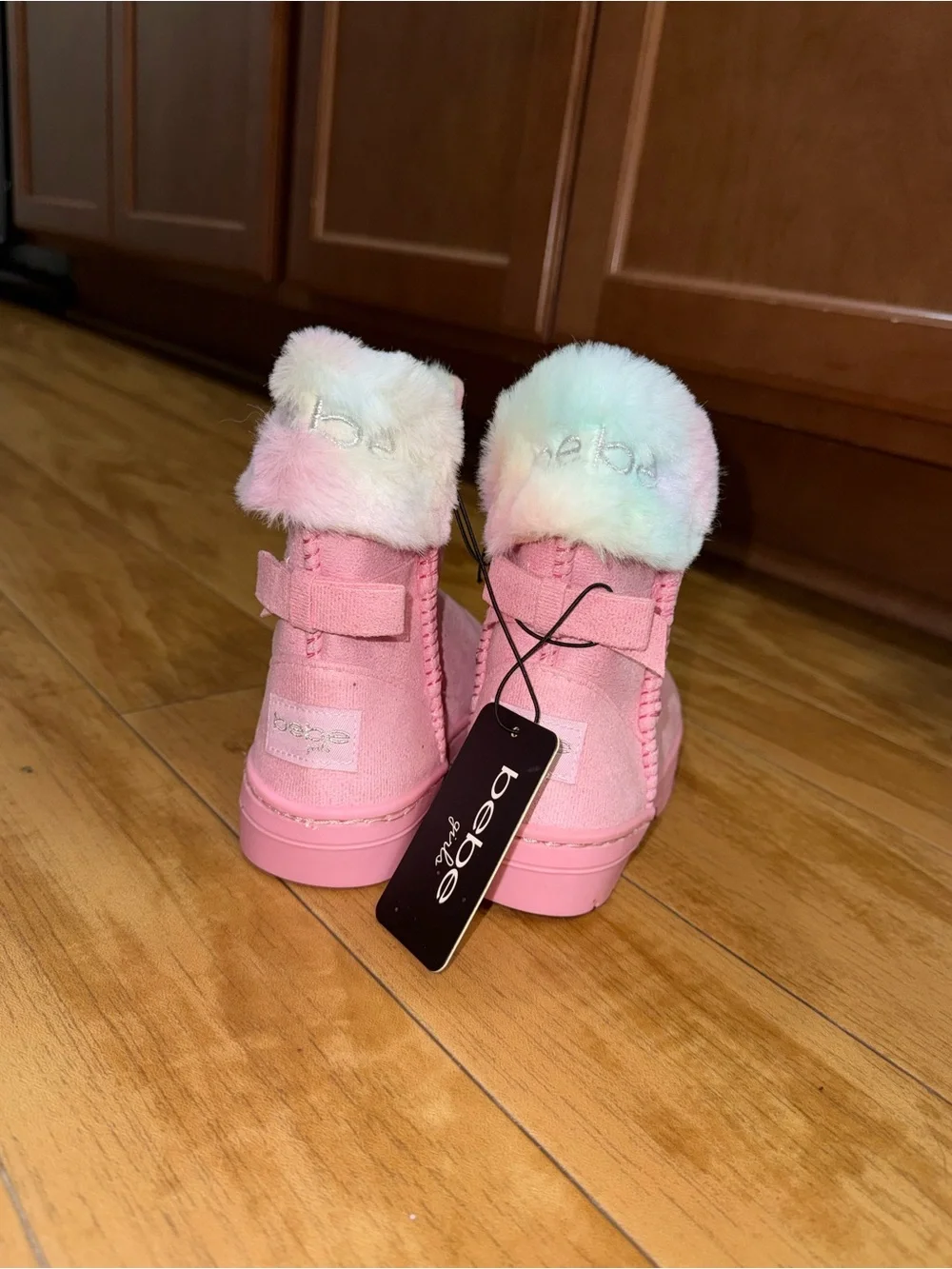 bebe Pink Kids Fur-Lined Boots with Pastel Trim